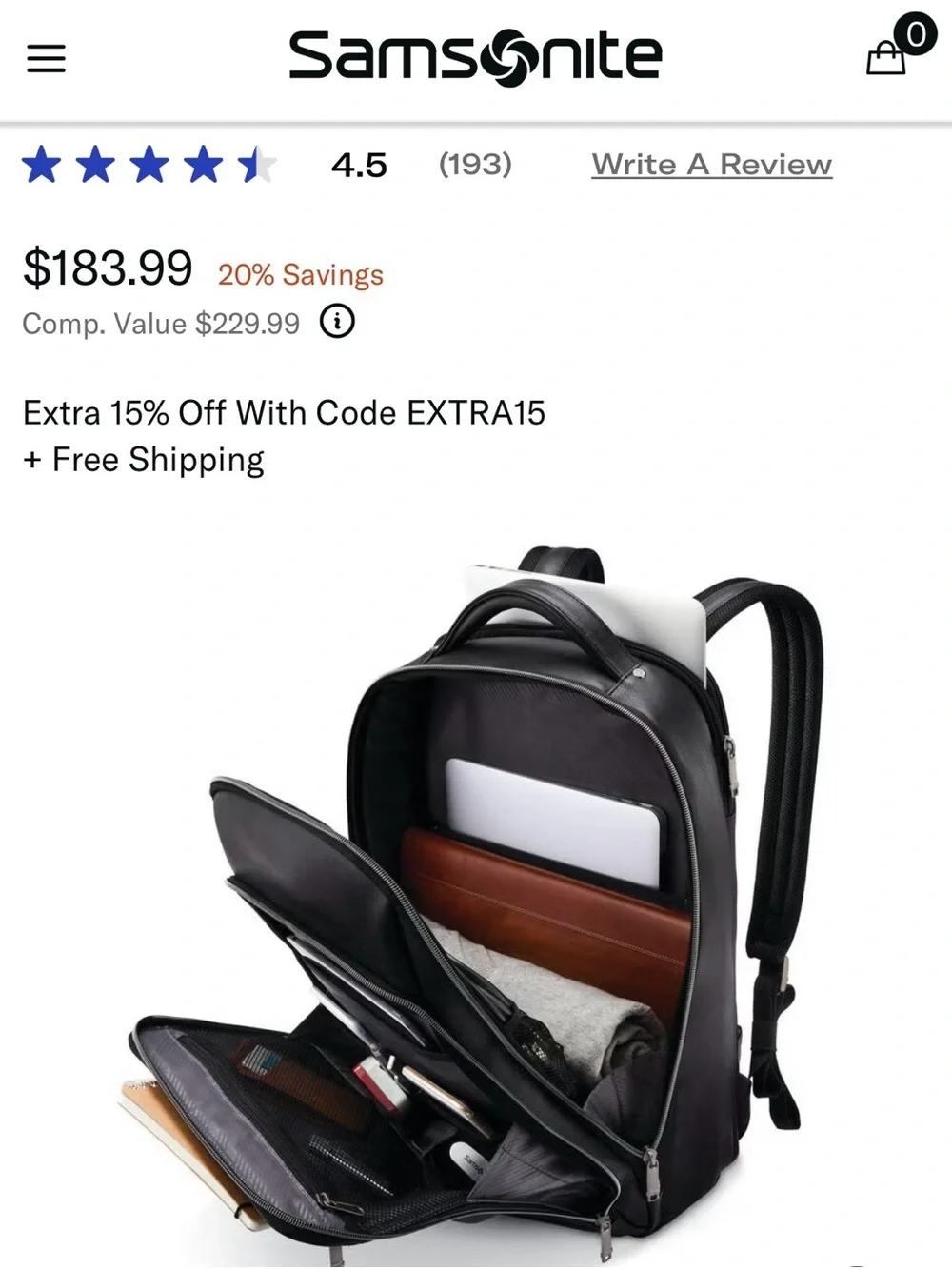 Samsonite Classic Leather Backpack - black leather